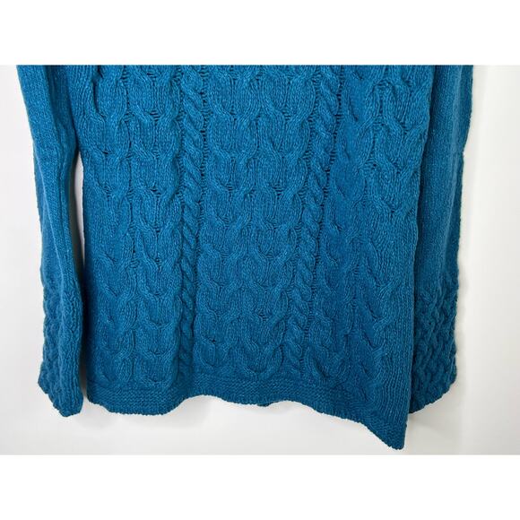 Aran Sweater Market Wool Cashmere Cable V-Neck Pullover Teal Harbour Women's XL - Picture 6 of 8